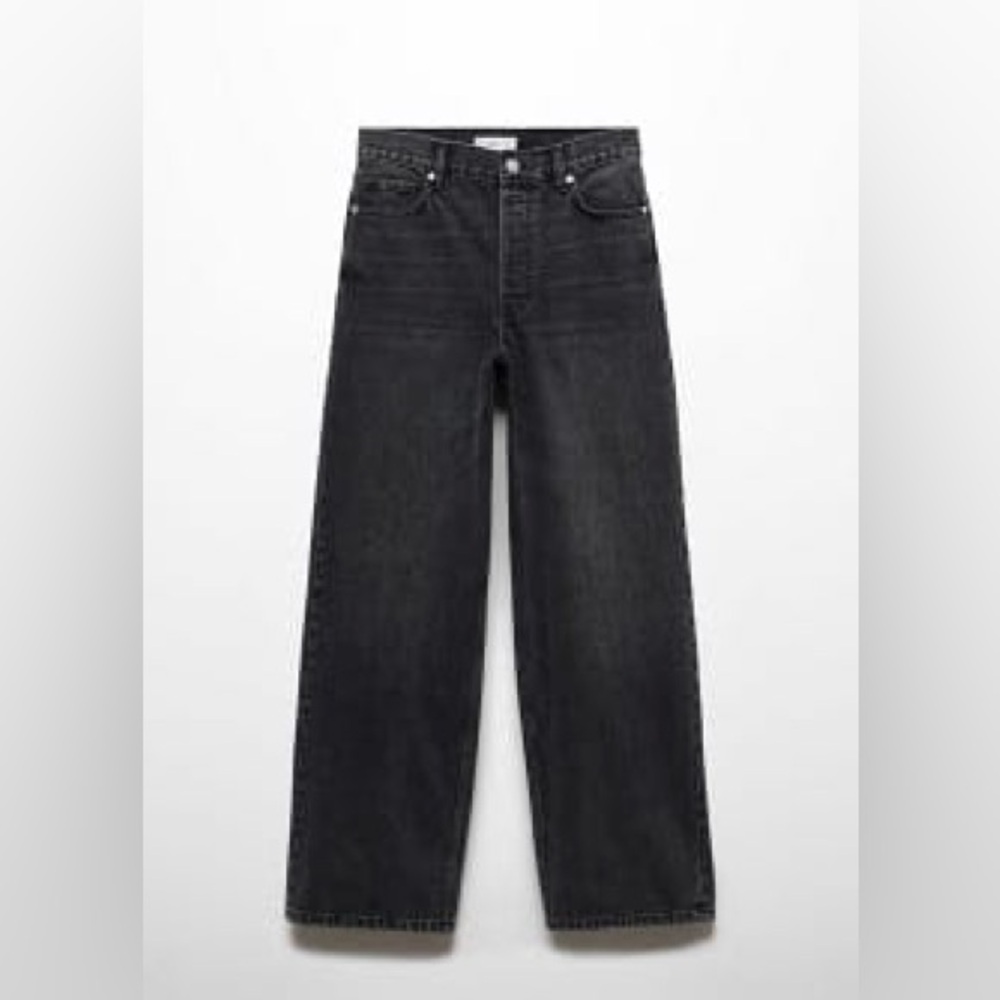 Mango Mid Rise Wide Leg Jeans in Washed Black